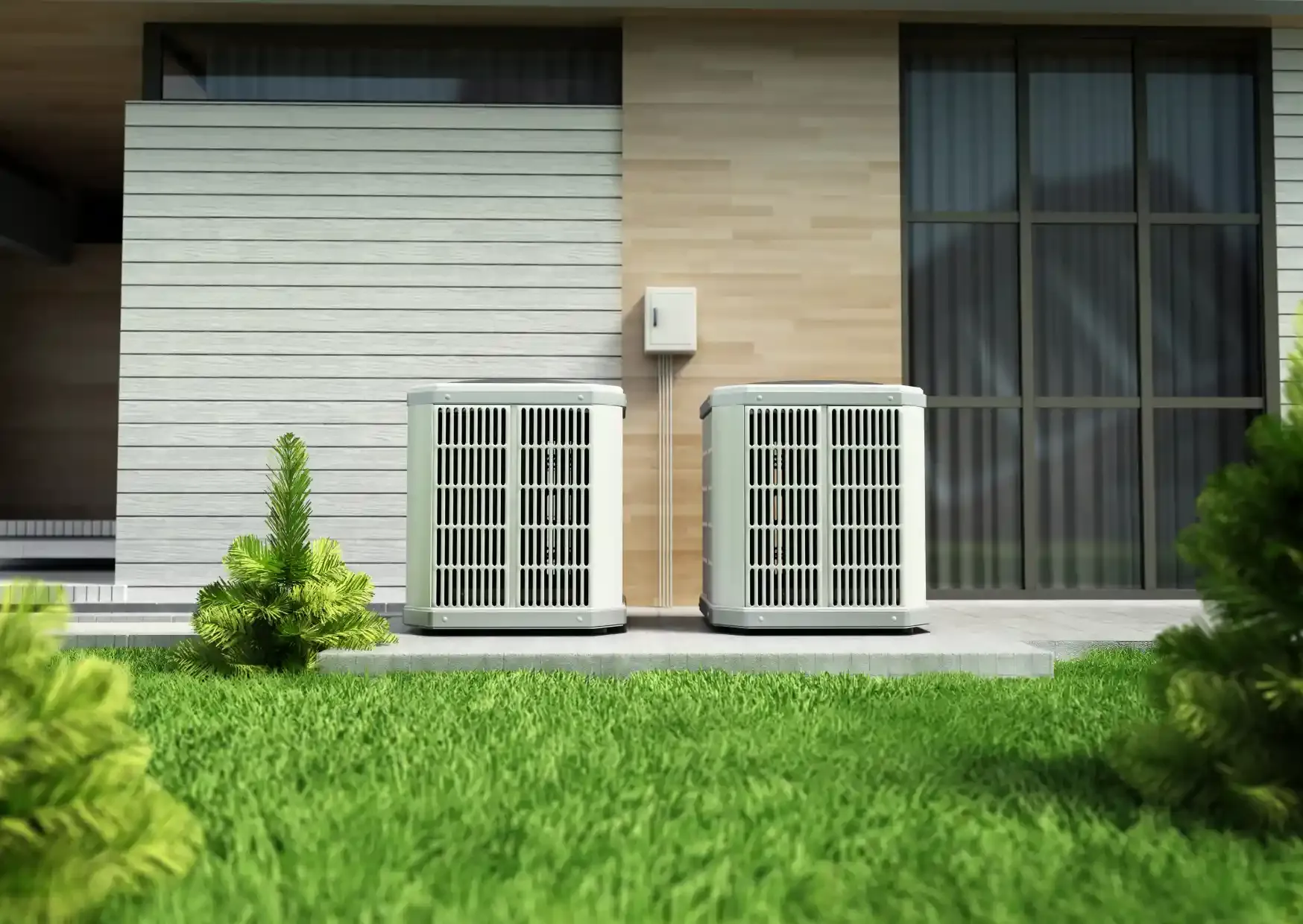 Modernes Haus mit zwei Wärmepumpen